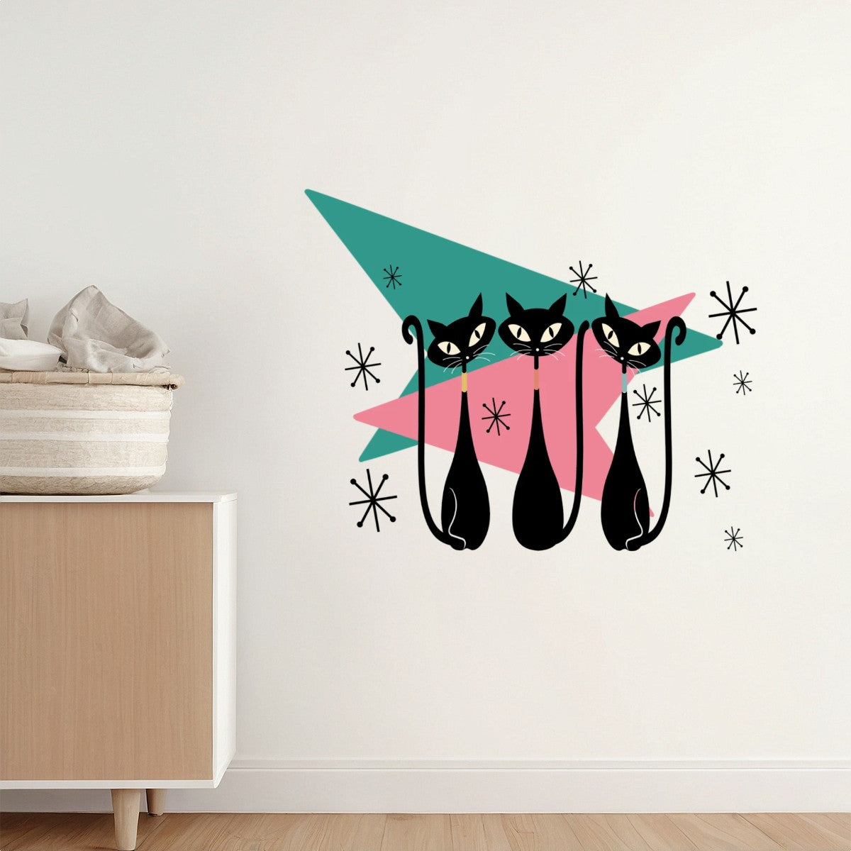 Atomic Cat Mid Century Modern Kitschy Peel and Stick Wall Decal