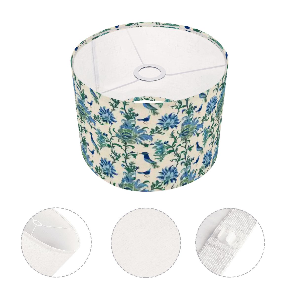 Chinoiserie Botanical Garden Birds, Blue, Green Asian Inspired Modern Lamp SHADE ONLY - For Arc Floor Lamps Only - Mid Century Modern Gal