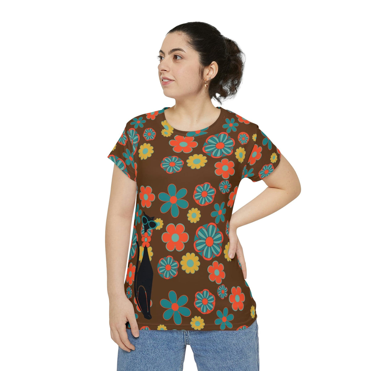 Flower Power, Atomic Cat, Hipster Vibes, Women's Short Sleeve Shirt All Over Prints