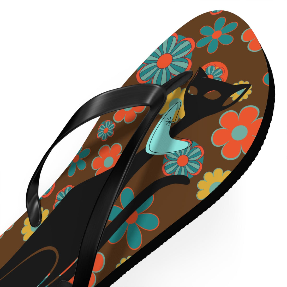 Flower Power Brown, Atomic Groovy, Retro Flip Flops Shoes