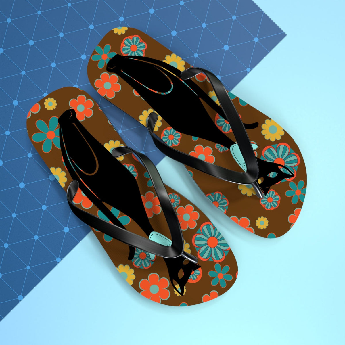 Flower Power Brown, Atomic Groovy, Retro Flip Flops Shoes