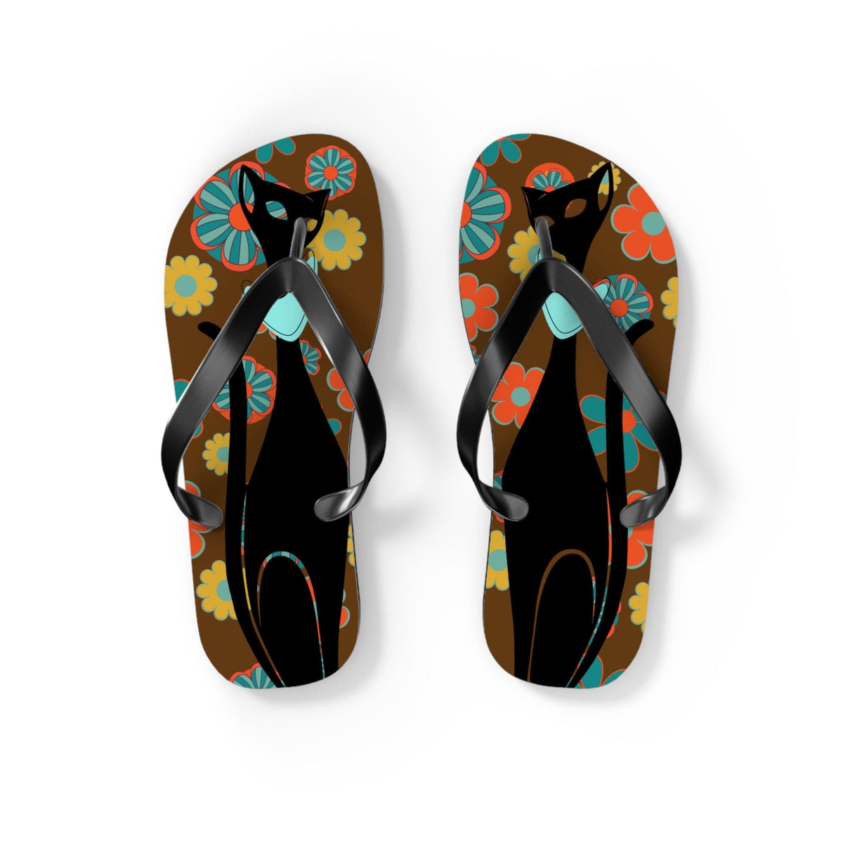 Flower Power Brown, Atomic Groovy, Retro Flip Flops Shoes