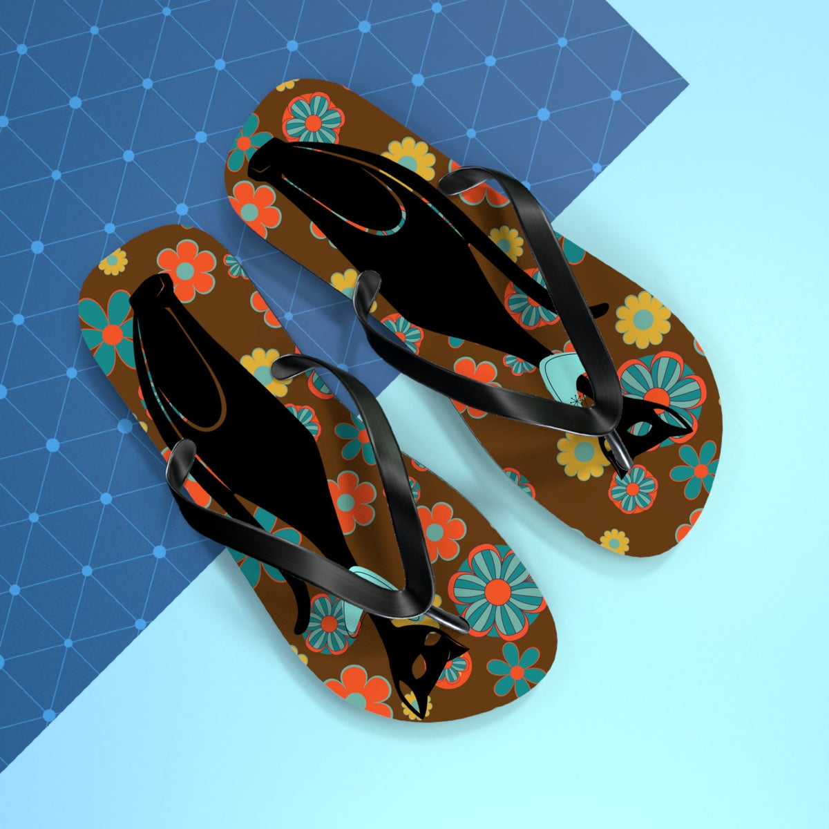 Flower Power Brown, Atomic Groovy, Retro Flip Flops Shoes