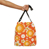 Flower Power Groovy Orange, Mod Daisy, Yellow Flowers Hip Retro Adjustable Tote Bag Bags