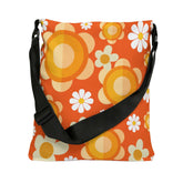 Flower Power Groovy Orange, Mod Daisy, Yellow Flowers Hip Retro Adjustable Tote Bag Bags