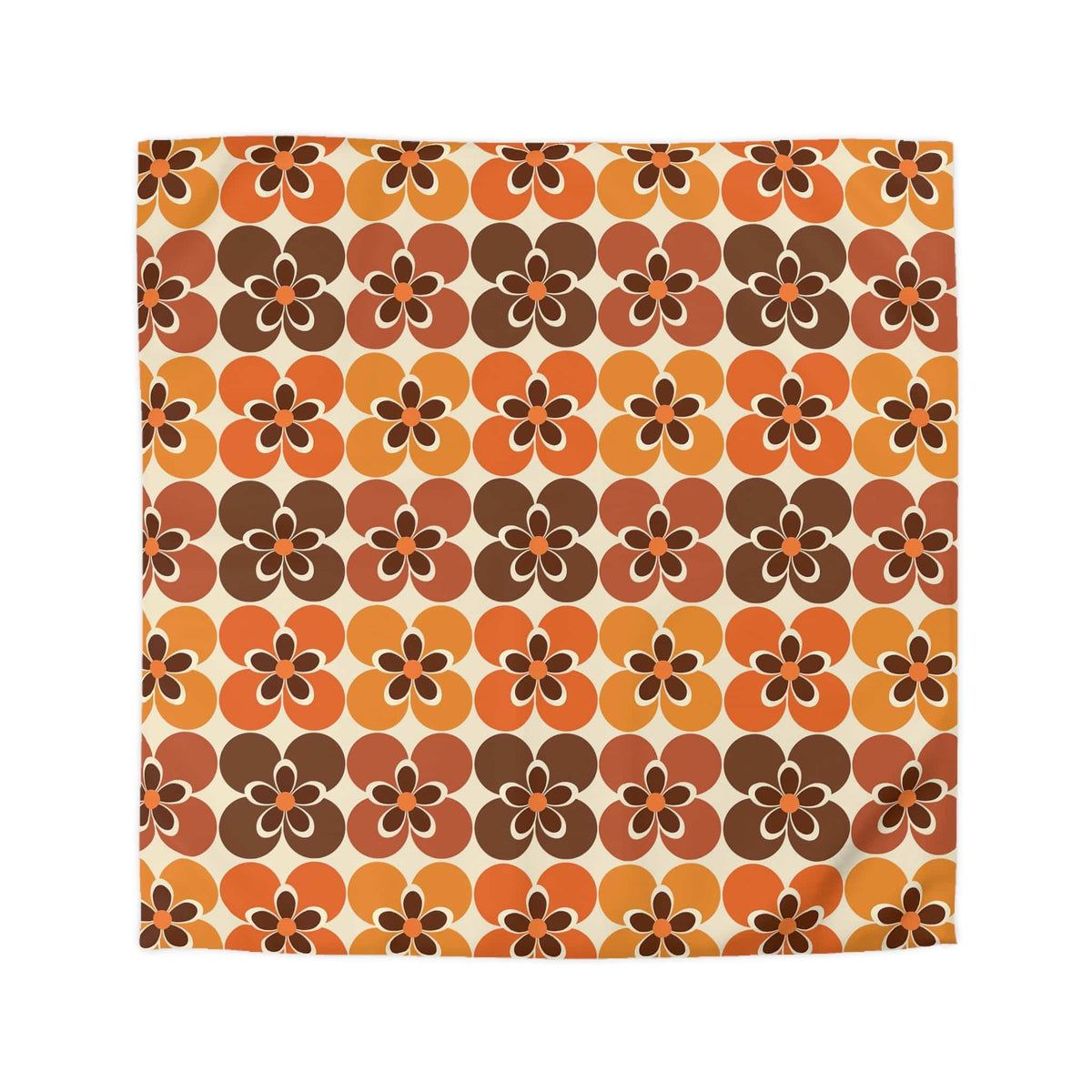 Flower Power Retro Bedding, Brown, Orange, Cream Groovy 70's Duvet Cover Home Decor