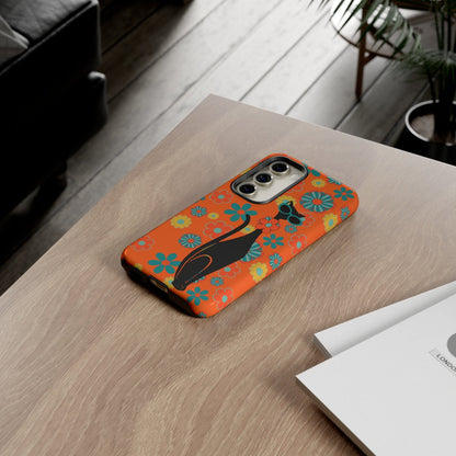Flower Power, Retro Groovy Atomic Cat, Hipster Style Orange Samsung Galaxy and Google Pixel Tough Cases Phone Case
