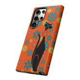 Flower Power, Retro Groovy Atomic Cat, Hipster Style Orange Samsung Galaxy and Google Pixel Tough Cases Phone Case Mid Century Modern Gal