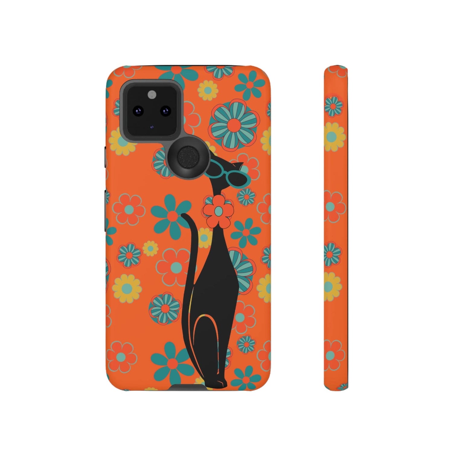 Flower Power, Retro Groovy Atomic Cat, Hipster Style Orange Samsung Galaxy and Google Pixel Tough Cases Phone Case Google Pixel 5 5G / Matte