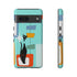 Atomic Cat, Mid Mod Aqua Blue, Geometric, Samsung, Google Pixel, Tough Cases Phone Case Google Pixel 7 / Glossy Mid Century Modern Gal