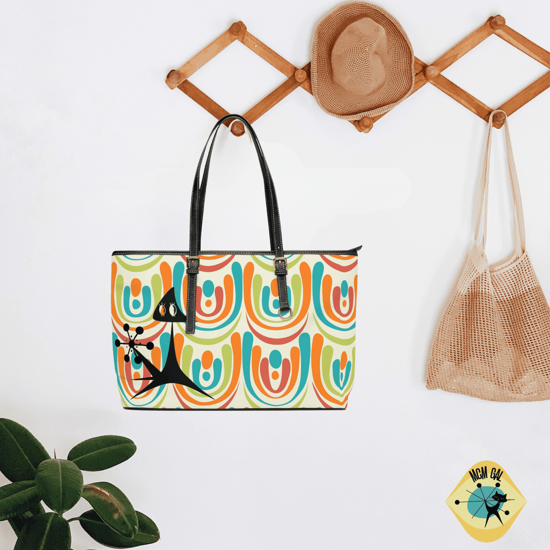 Groovy Cat, I Love You, Retro Mid Mod Leather Shoulder Bag Bags