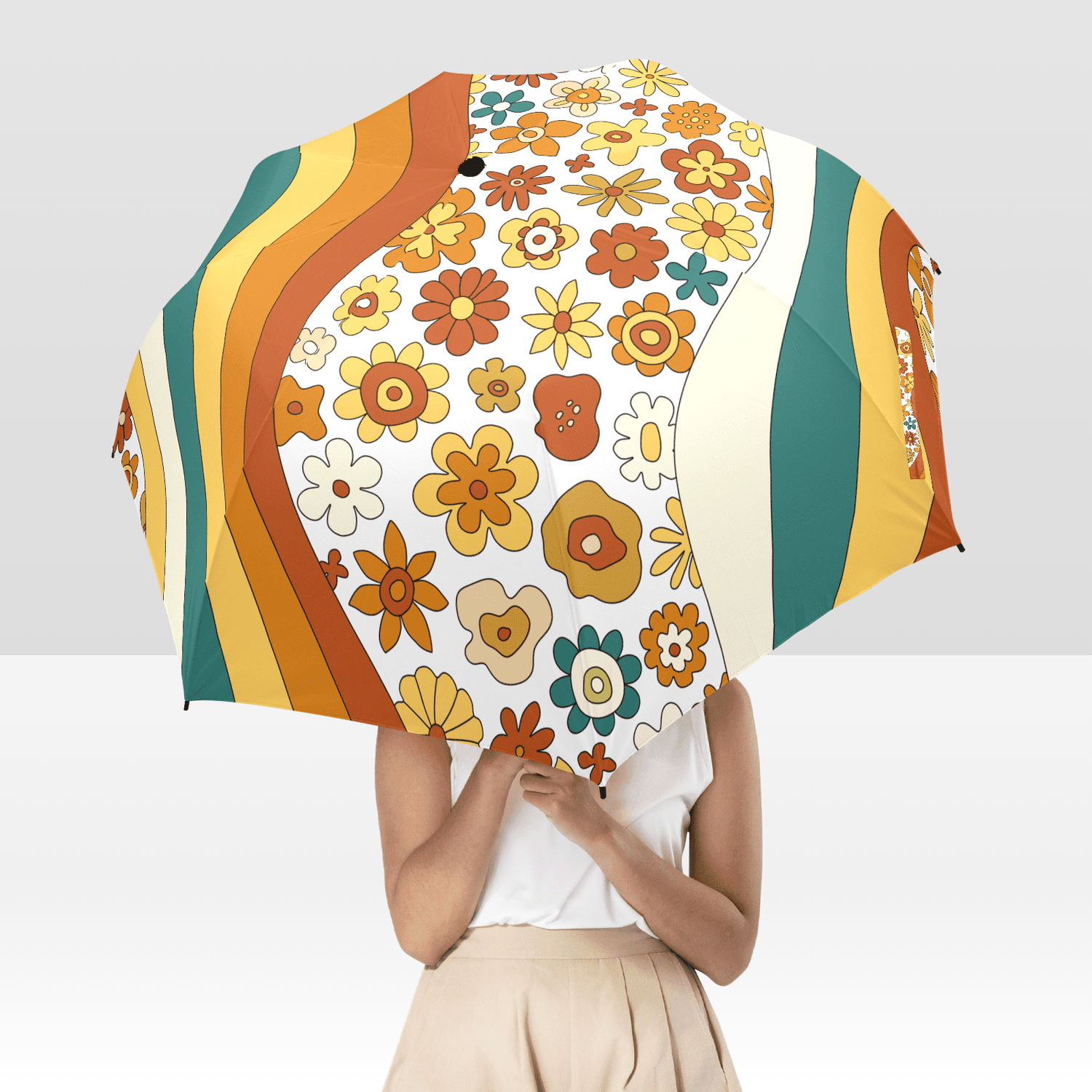 Groovy Mid Mod Vibes Retro Umbrella Rain or Sun