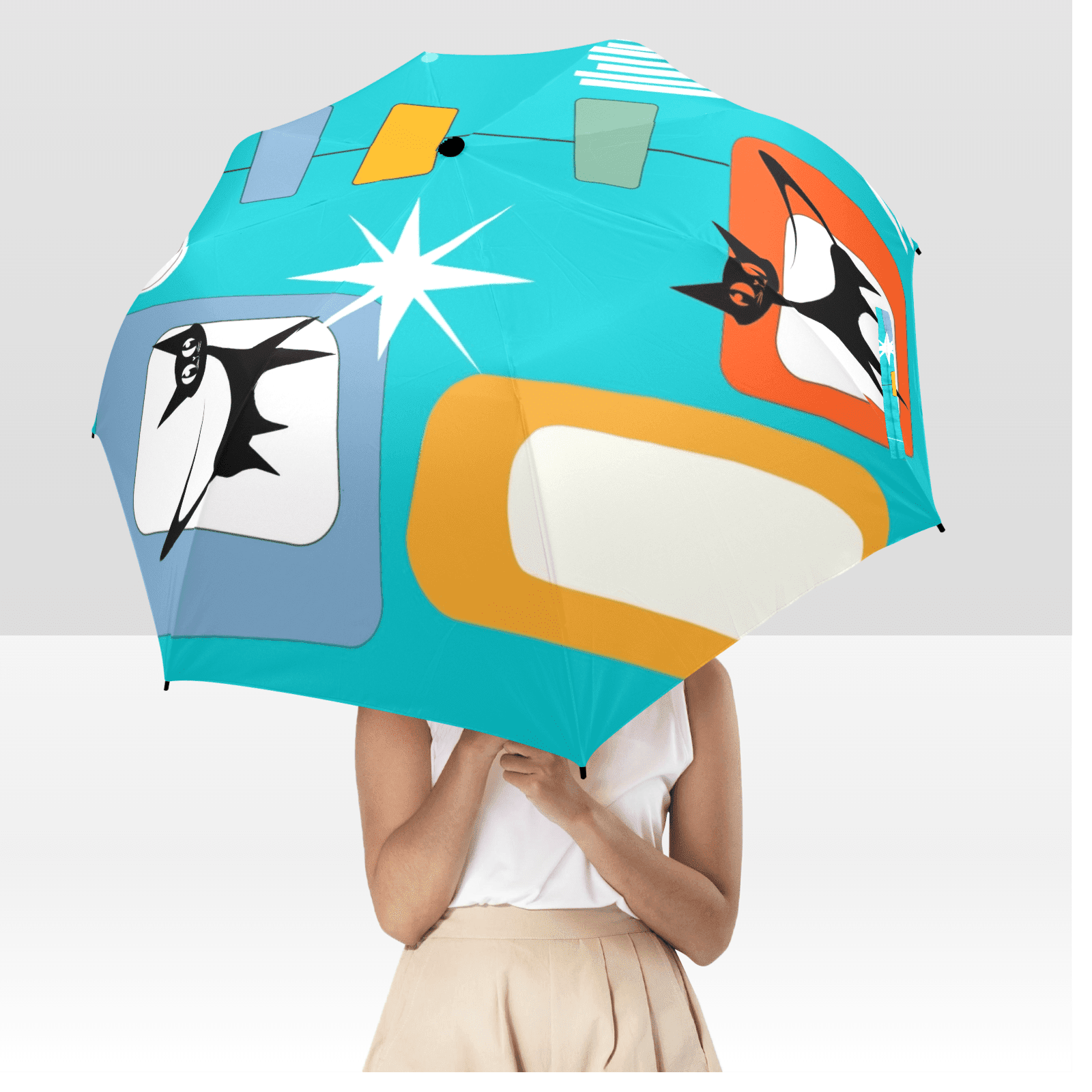 Groovy Mid Mod Vibes Retro Umbrella Rain or Sun