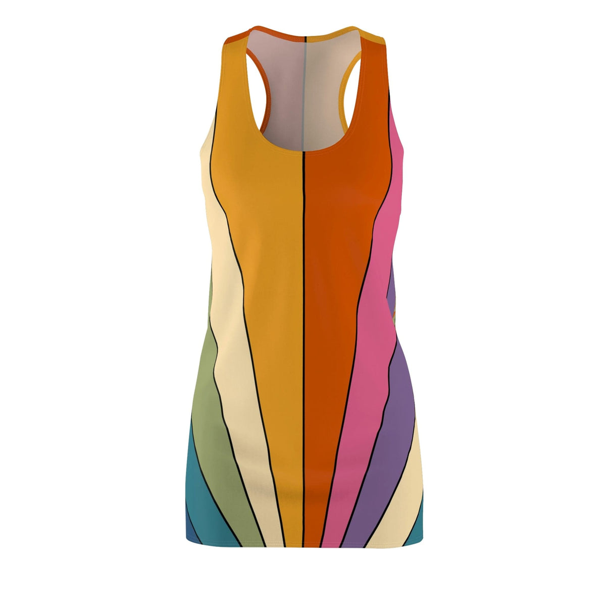 Groovy Retro, Hipster Summer Party Women's  Racerback Dress All Over Prints