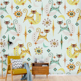 Crazy Cat Mom, Kitschy Mid Century Modern Wallpaper, Peel And Stick Wall Murals Wallpaper H110 x W120 Mid Century Modern Gal