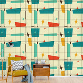 Mid Century Modern Geometric Atomic Diamonds, Peel And Stick Wall Murals Wallpaper H110 x W120