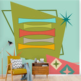 Mid Century Modern, Geometric Starburst, MCM Peel And Stick Wall Murals Wallpaper H110 x W120 Mid Century Modern Gal