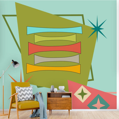 Mid Century Modern, Geometric Starburst, MCM Peel And Stick Wall Murals Wallpaper H110 x W120