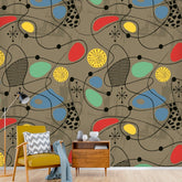 Mid Century Modern Wallpaper Sand Brown, Abstract Retro Atomic Starburst Peel And Stick Wall Murals Wallpaper H110 x W120