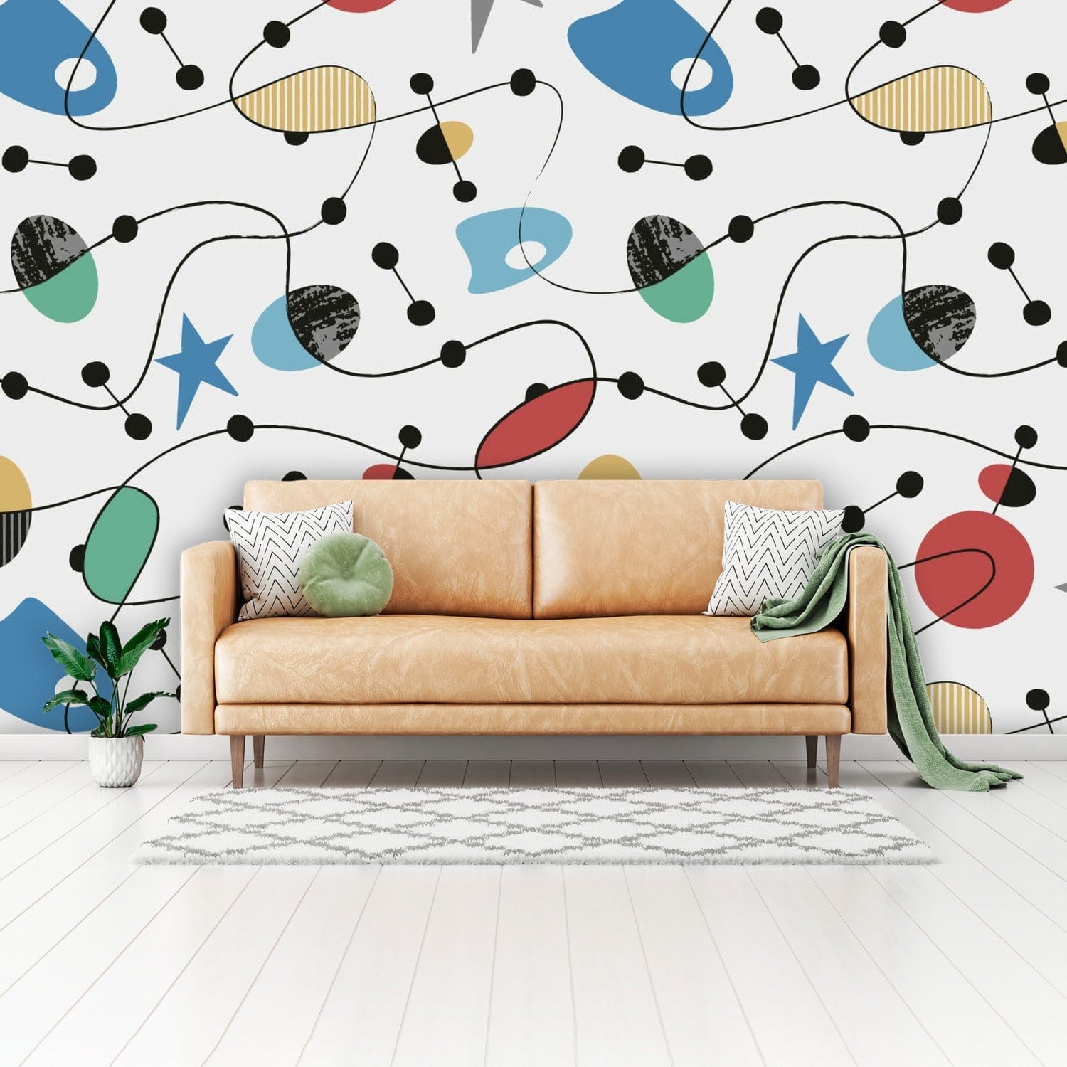 Mid Century Modern Atomic Space Living Astro Star Peel And Stick Wall Murals Wallpaper H110 x W160