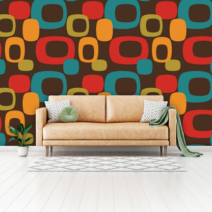 Mid Century Modern Chocolate Brown, Geometric, Retro Peel And Stick Wallpaper Wall Murals Wallpaper H110 x W160