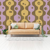 Mid Century Modern Googie Design, Retro Mustard Yellow, Brown, Lavender, Peel And Stick Wall Murals Wallpaper H110 x W160
