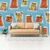 Mid Century Modern Sand Brown, Atomic Starburst, Abstract Retro Peel And Stick WallPaper Wallpaper H110 x W160