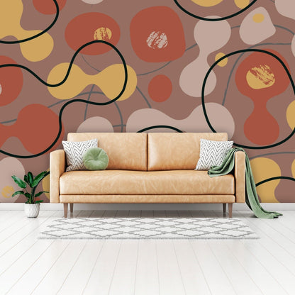 Mid Century Modern Wallpaper Boho Abstract Geometric, Brown, Yellow, Black, Beige, Terracotta Retro Peel And Stick Wallpaper Wallpaper H110 x W160
