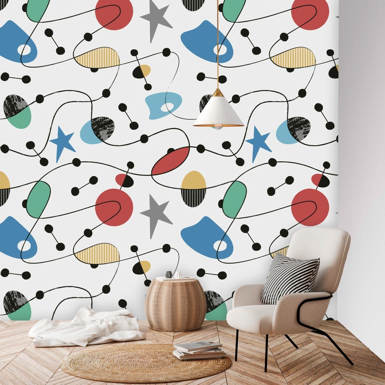 Mid Century Modern Atomic Space Living Astro Star Peel And Stick Wall Murals Wallpaper H96 x W100