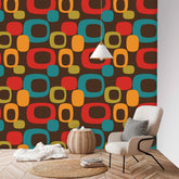 Mid Century Modern Chocolate Brown, Geometric, Retro Peel And Stick Wallpaper Wall Murals Wallpaper H96 x W100 Mid Century Modern Gal