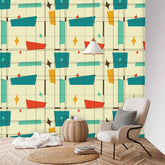 Mid Century Modern Geometric Atomic Diamonds, Peel And Stick Wall Murals Wallpaper H96 x W100