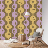 Mid Century Modern Googie Design, Retro Mustard Yellow, Brown, Lavender, Peel And Stick Wall Murals Wallpaper H96 x W100