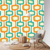 Mid Century Modern, Googie Designs, Orange, Green, Teal Blue Peel And Stick Wall Murals Wallpaper H96 x W100