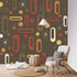 Mid Century Modern Wallpaper, Peel And Stick, Chocolate Brown, Atomic Starburst Wall Murals Wallpaper H96 x W100