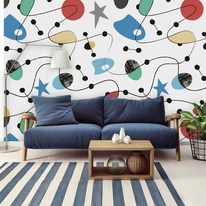 Mid Century Modern Atomic Space Living Astro Star Peel And Stick Wall Murals Wallpaper H96 x W140