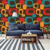 Mid Century Modern Chocolate Brown, Geometric, Retro Peel And Stick Wallpaper Wall Murals Wallpaper H96 x W140 Mid Century Modern Gal