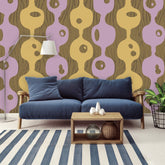 Mid Century Modern Googie Design, Retro Mustard Yellow, Brown, Lavender, Peel And Stick Wall Murals Wallpaper H96 x W140