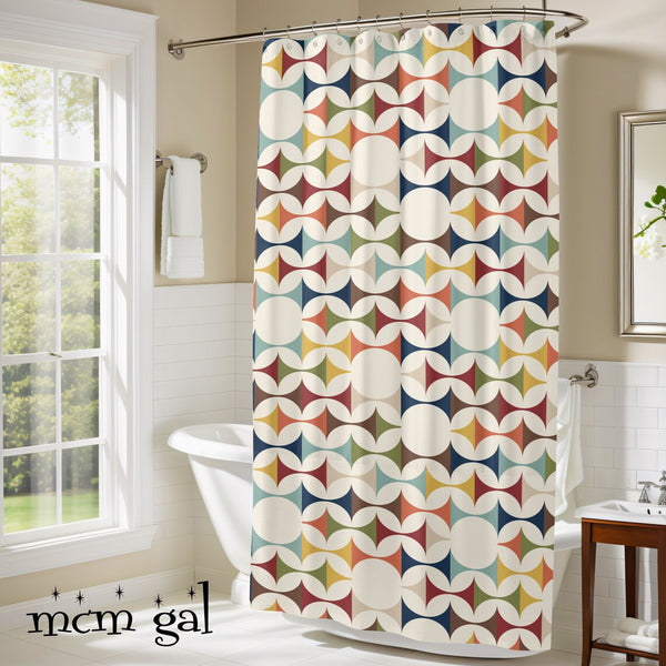 Mid Century Modern Curtains, Retro Scandinavian Modern Danish Shower Curtain
