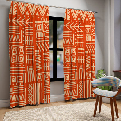 Retro Tiki Home Decor, Dark Orange, Beige, Abstract Art Design, Mid Mod Custom Window Curtains (1 Piece) - Mid Century Modern Gal