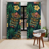 Tiki Idol Man Blackout Tropical Tiki Window Curtain - Vibrant Home Decor, Boho Style, Gift for Plant Lovers, Hawaiian Theme, Summer Vibes - Mid Century Modern Gal
