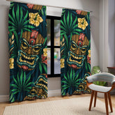 Tiki Idol Man Blackout Tropical Tiki Window Curtain - Vibrant Home Decor, Boho Style, Gift for Plant Lovers, Hawaiian Theme, Summer Vibes - Mid Century Modern Gal