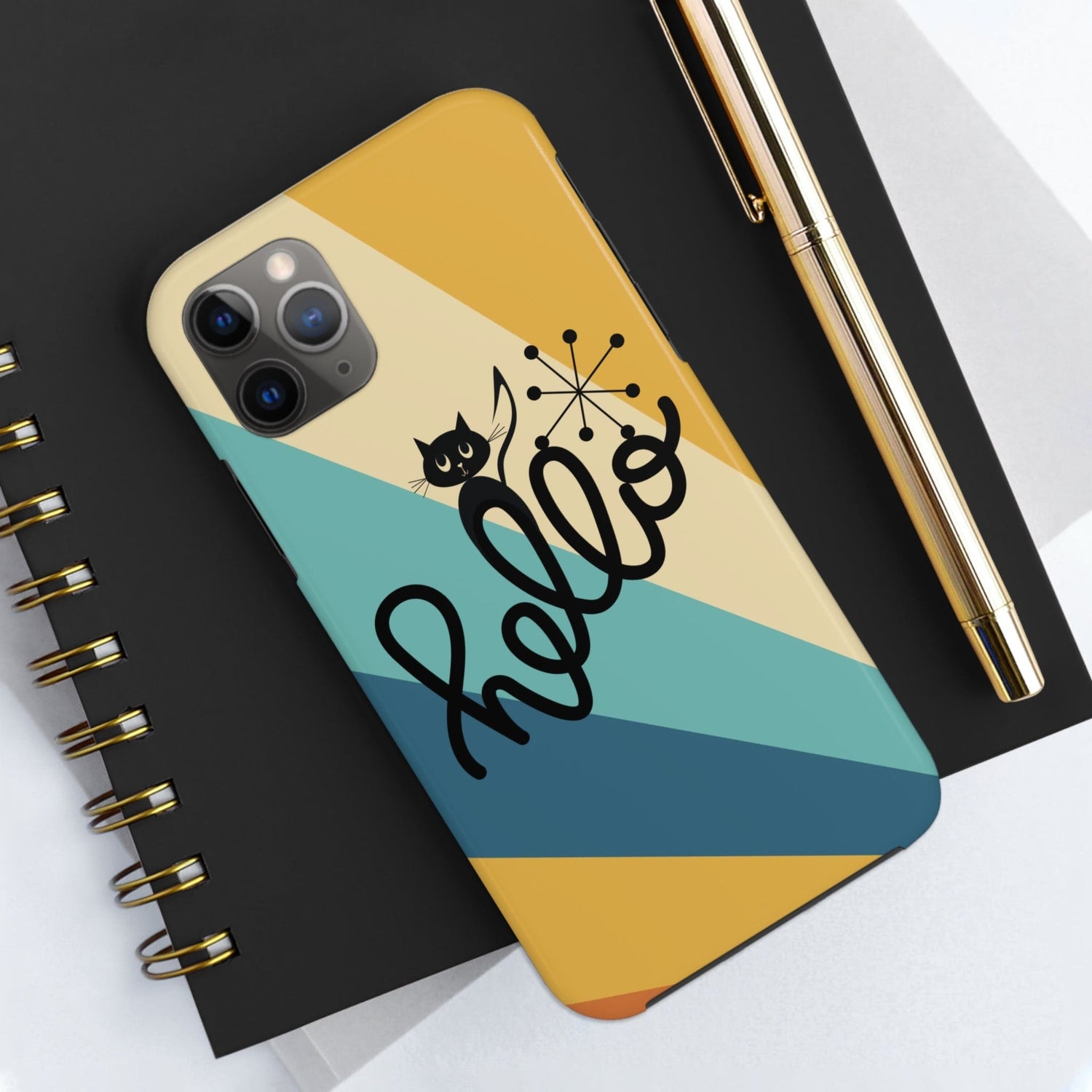 Atomic Groovy Cat, Retro, Kitschy, Hello Starburst, Mid Mod Smart Phone Tough Phone Cases Phone Case iPhone 11 Pro Max