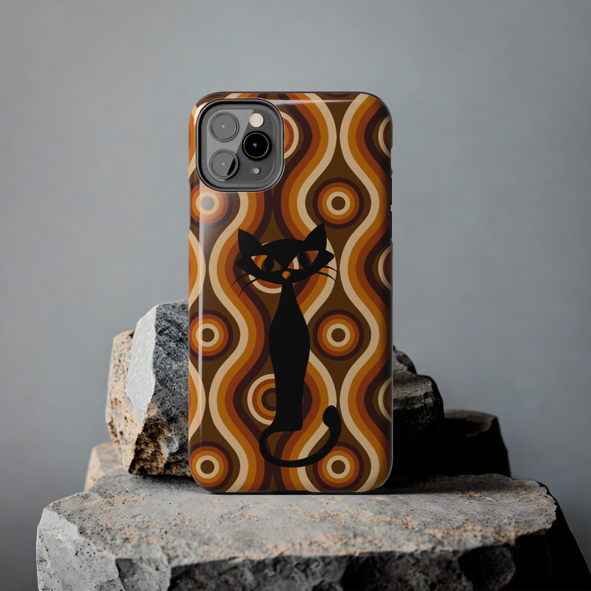 Retro Phone Case, Groovy Brown, Atomic Kitsch Cat Tough Smart Phone Cases Phone Case iPhone 11 Pro Max