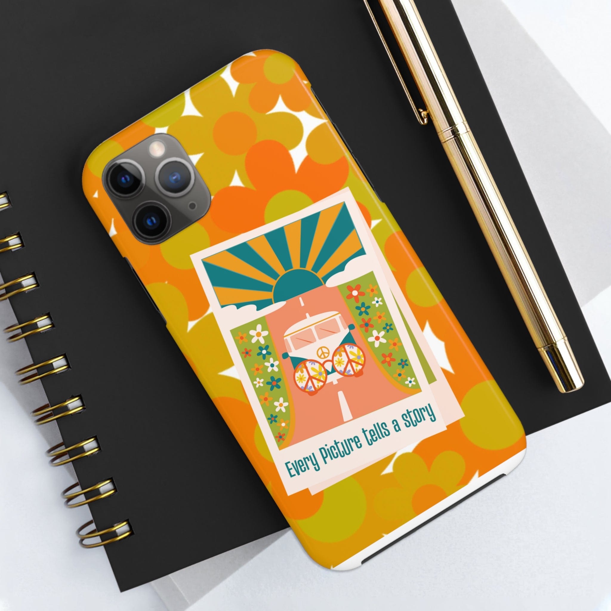 Retro Phone Case, Orange Flower Power, Polariod Picture, Mod Smart Phone Tough Phone Cases Phone Case iPhone 11 Pro Max