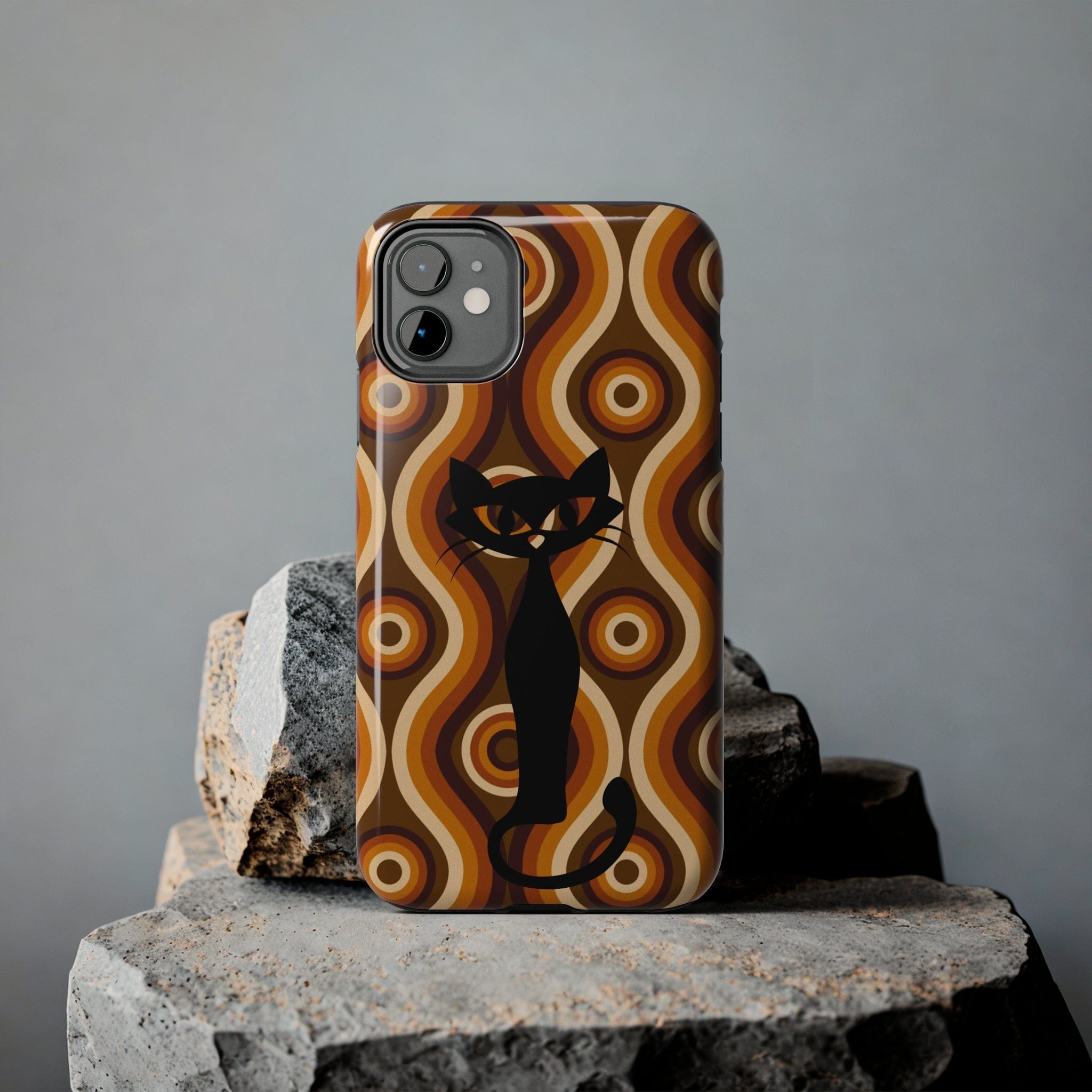 Retro Phone Case, Groovy Brown, Atomic Kitsch Cat Tough Smart Phone Cases Phone Case iPhone 11