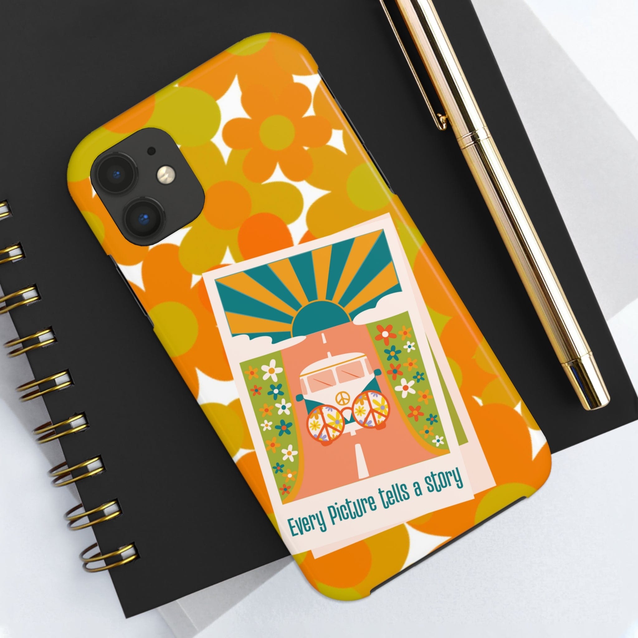 Retro Phone Case, Orange Flower Power, Polariod Picture, Mod Smart Phone Tough Phone Cases Phone Case iPhone 11