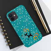Atomic Space Cat, Starburst Blue, Retro Groovy Smart Phone Tough Phone Cases Phone Case iPhone 12