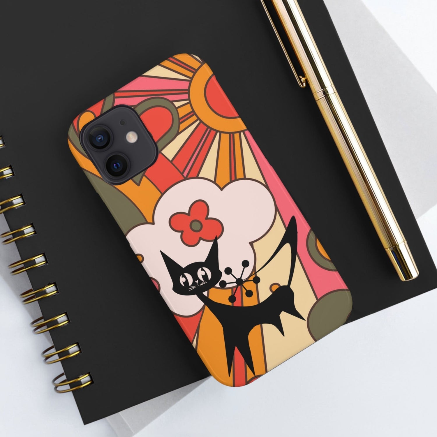 Atomic Cat, Retro Sunburst, Groovy Mod Smart Phone Tough Phone Cases Phone Case iPhone 12 Mini