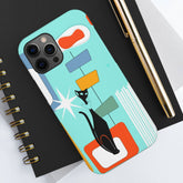 Atomic Cat, Mid Mod, Aqua Blue, Geometric Retro Smart Phone Tough Phone Cases Phone Case iPhone 12 Pro Max