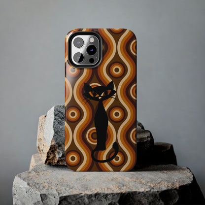 Retro Phone Case, Groovy Brown, Atomic Kitsch Cat Tough Smart Phone Cases Phone Case iPhone 12 Pro Max